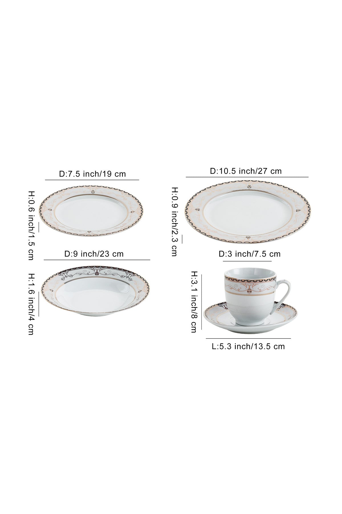 Serviciu de Masă 6 persoane Onyx Royal Gold din Porțelan , 30 piese, Design Baroc Negru cu Aur