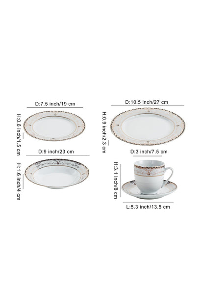 Serviciu de Masă 6 persoane Onyx Royal Gold din Porțelan , 30 piese, Design Baroc Negru cu Aur