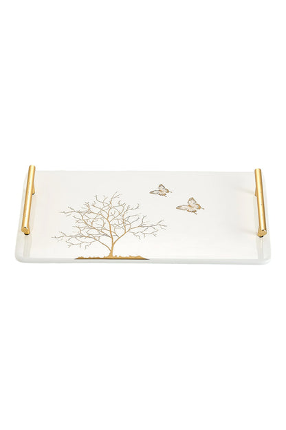 Tavă de servire din porțelan cu mânere aurii, 35,5 cm - Lifetree Collection