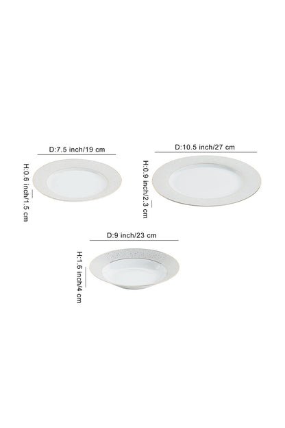 Serviciu de Masă 6 persoane Golden Stardust din Porțelan , 18 Piese, Design Modern cu Bordură Aurie