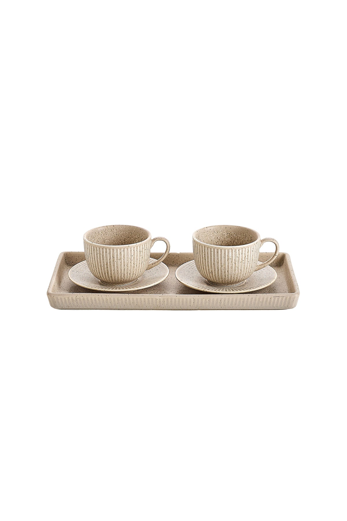 Set 2 cești cu 2 farfurioare și platou din porțelan, 190 ml - Bej nisip