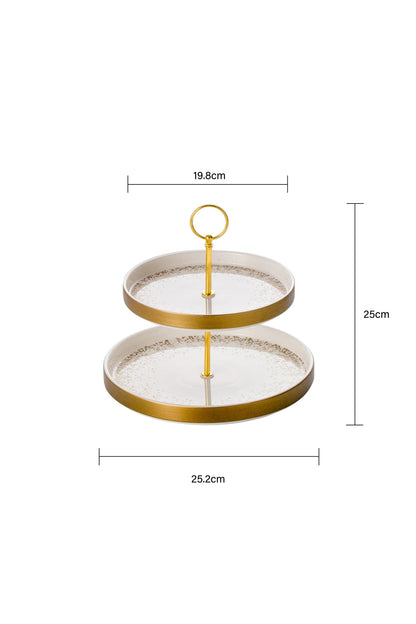 Suport Prăjituri Etajat din Porțelan, 2 Niveluri, 25 cm - Snowing collection