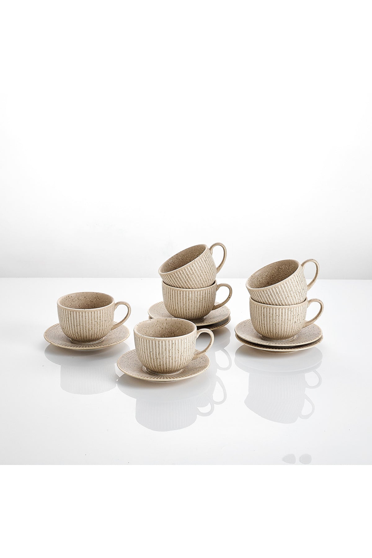 Set de 6 cești cu 6 farfurioare, porțelan, 190 ml - Bej nisip