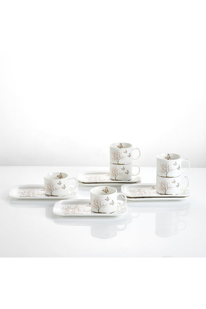 Set de 6 cești cu 6 farfurioare platou dreptunghiular, porțelan, 180 ml - Lifetree collection