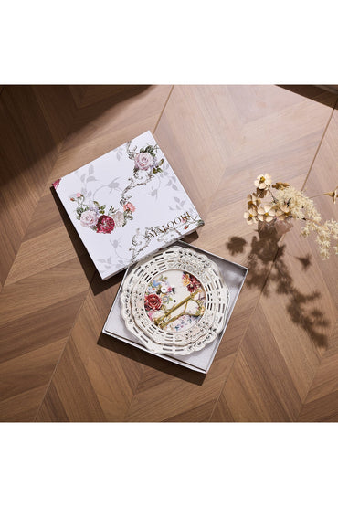 Platou etajat 2 niveluri porțelan, model floral vintage, platouri rotunde