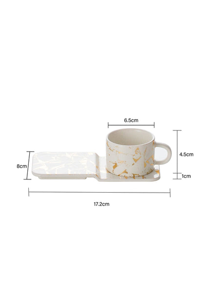 Set 6 căni de cafea, porțelan, 90 ml, cu farfurioare, Malooki, alb/auriu