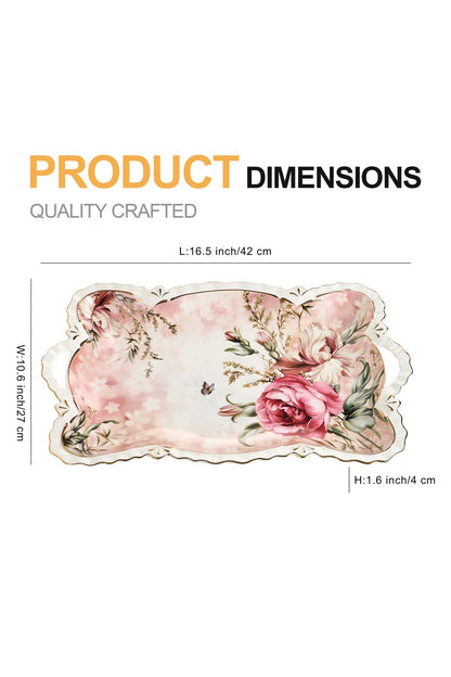 Tavă servire porțelan model floral vintage, mânere integrate, 42 x 27 cm