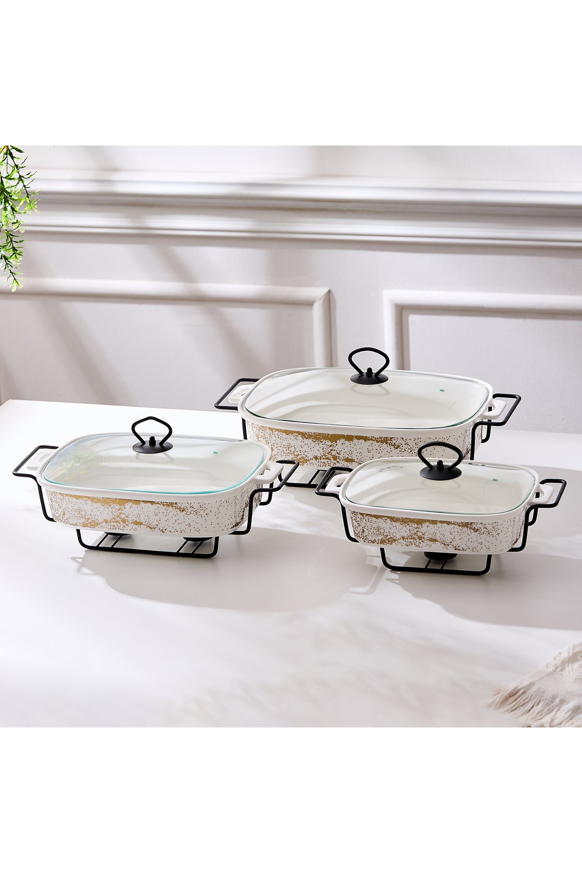 Vas de cuptor din porțelan cu suport încălzitor și capac sticlă, 32 cm - Sprinkles Collection