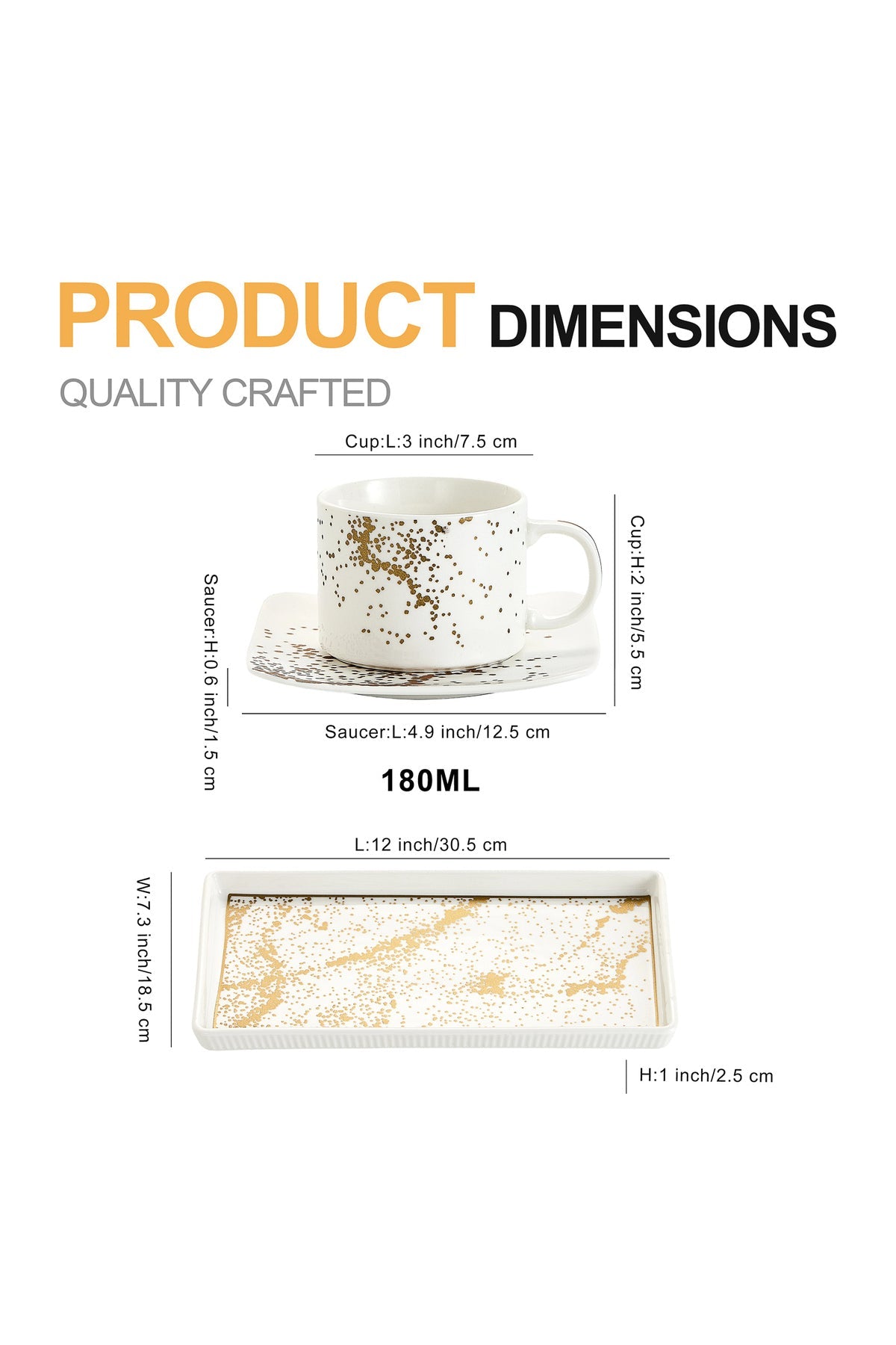 Set 2 cești cu 2 farfurioare și platou din porțelan, 180 ml - Sprinkles collection