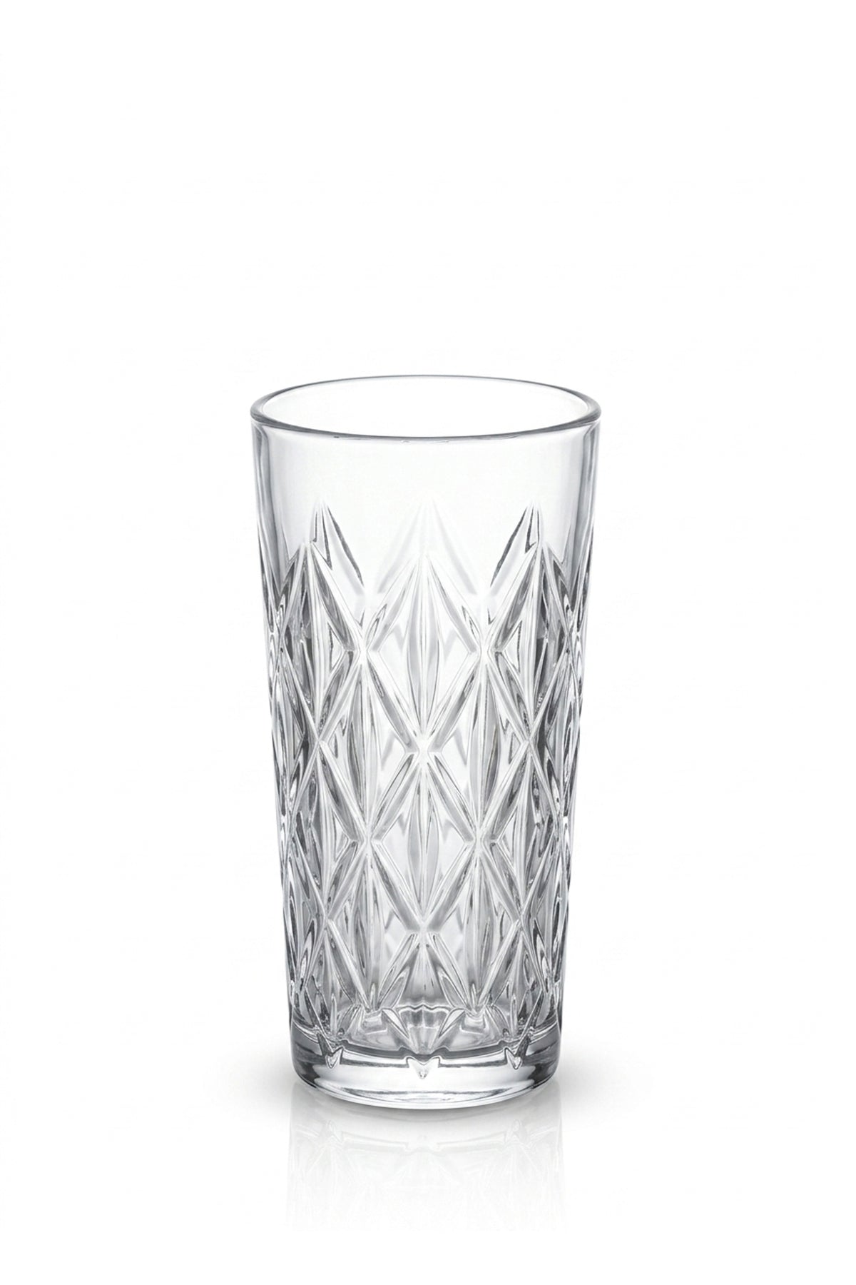 Set 6 pahare highball sticlă Star, model stea gravat, 330ml, transparent