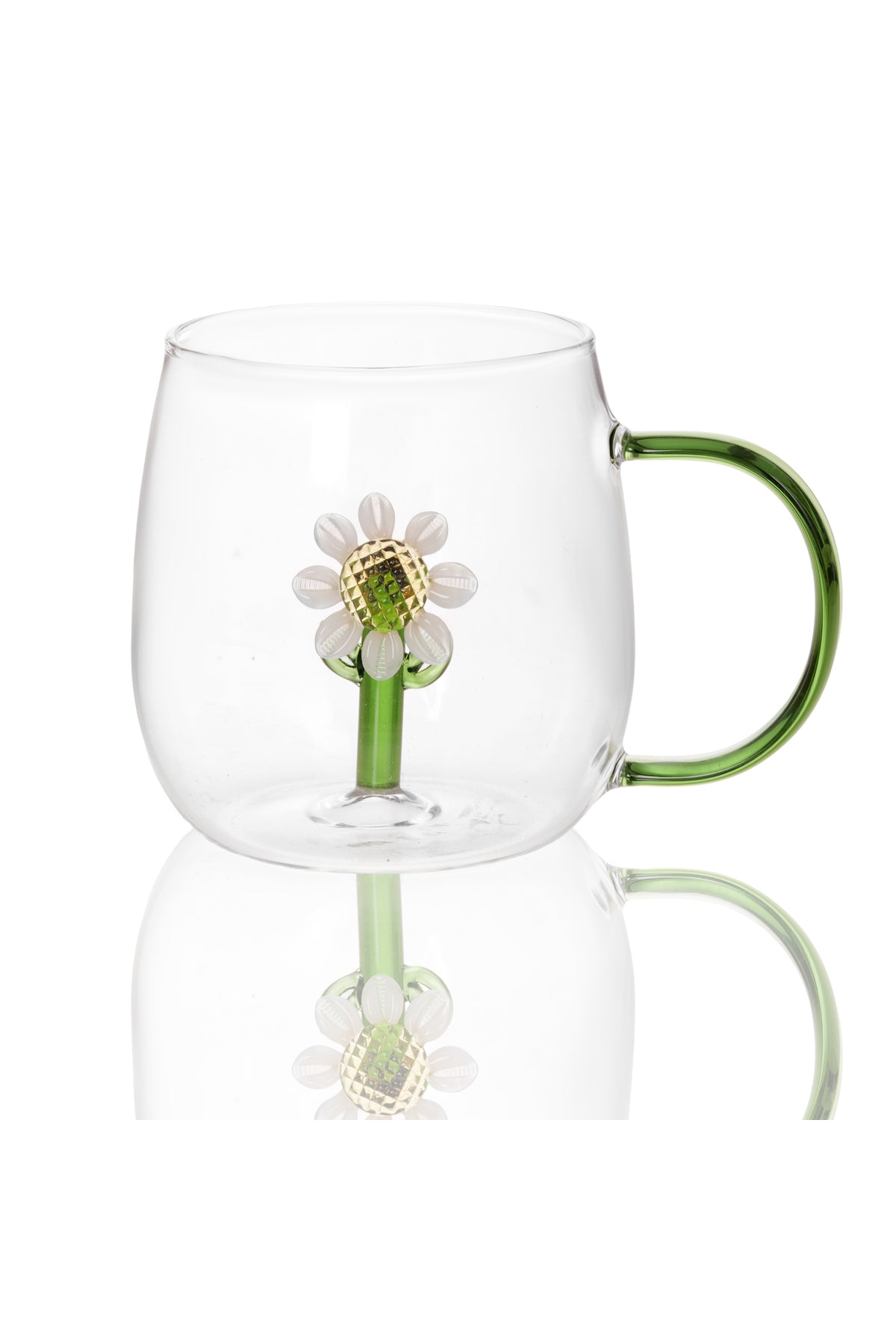 Cană din Sticlă "Sole" cu Floare Decorativă Albă – 350 ml