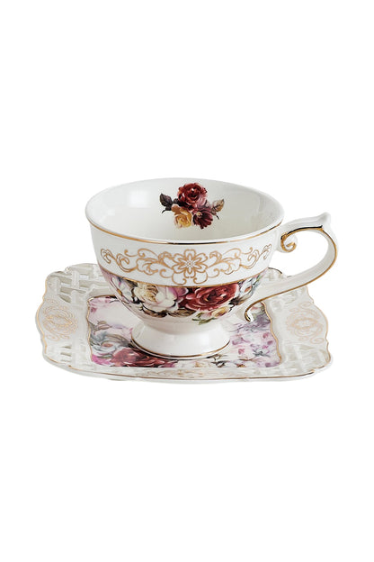 Set 2 cești cafea cu 2 farfurioare porțelan 200 ml – model floral elegant