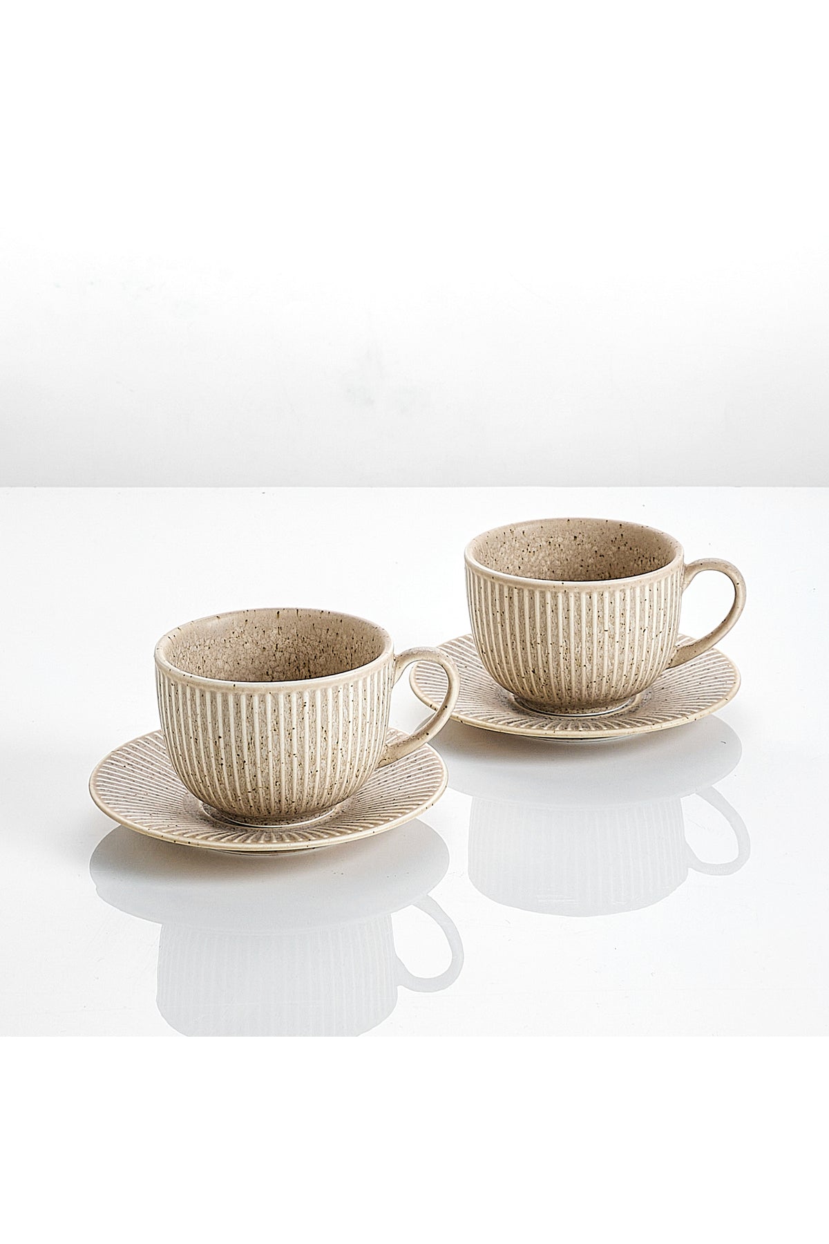 Set de 2 cești cu 2 farfurioare, porțelan, 190 ml - Bej nisip