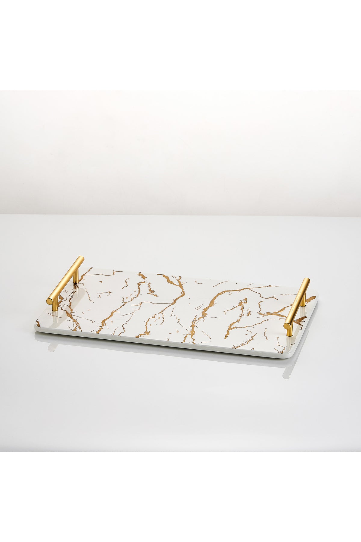 Tavă de servire din porțelan cu mânere aurii, 35,5 cm - Marble Collection