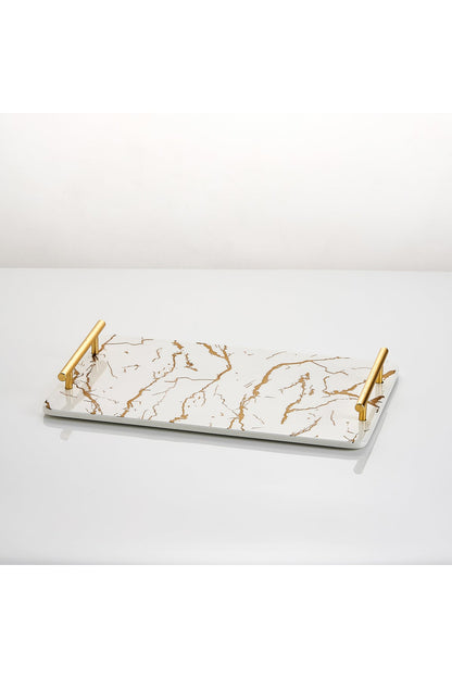 Tavă de servire din porțelan cu mânere aurii, 35,5 cm - Marble Collection