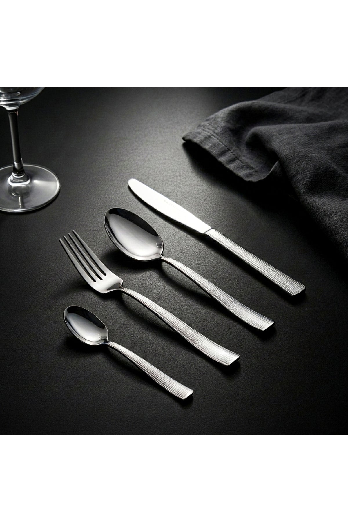 Set Tacâmuri 24 Piese pentru 6 persoane, Inox premium – Argintiu Texturat