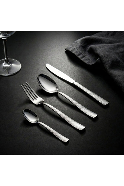 Set Tacâmuri 24 Piese pentru 6 persoane, Inox premium – Argintiu Texturat