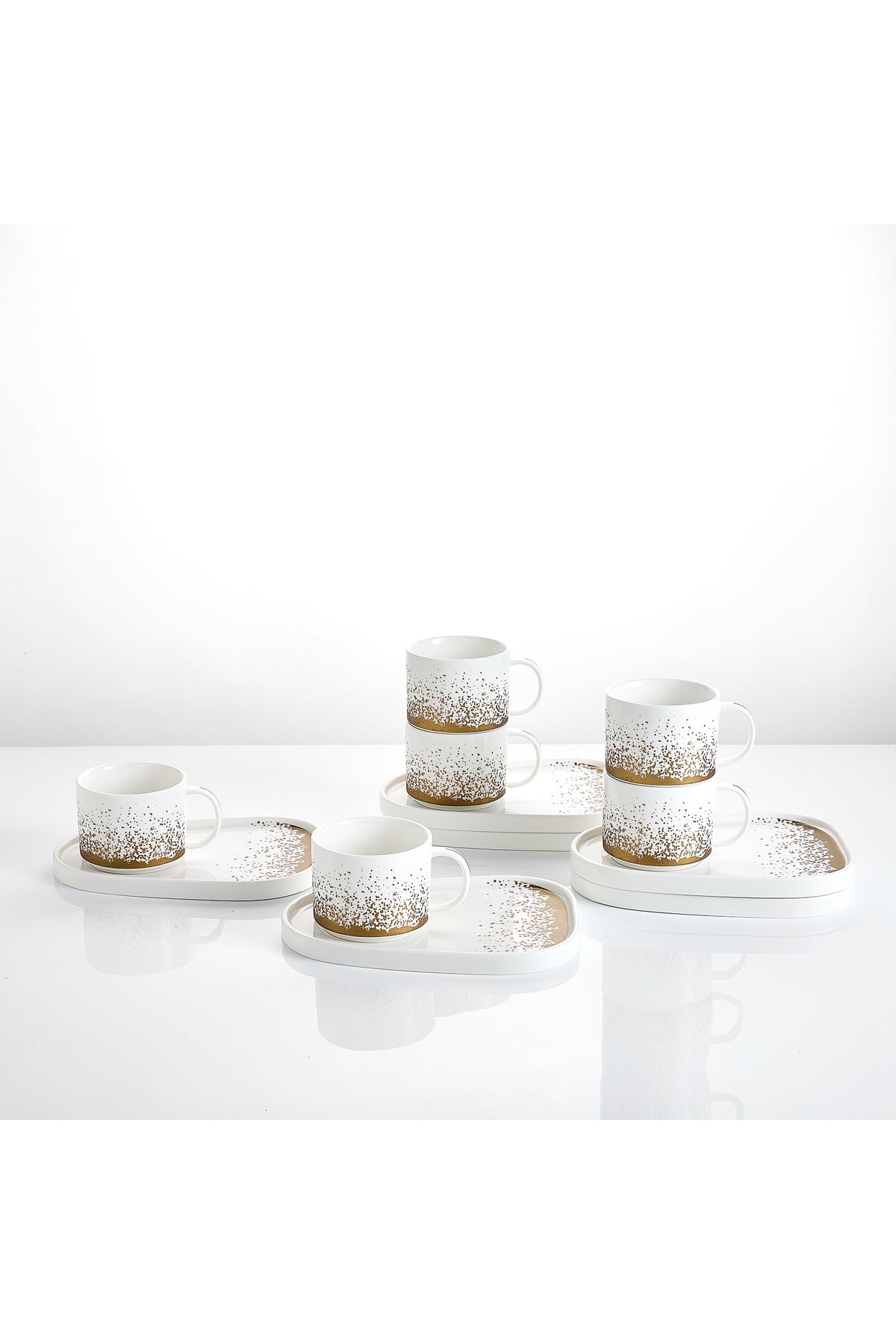 Set de 6 cești cu 6 farfurioare platou neuniform, porțelan, 220 ml - Snowing collection