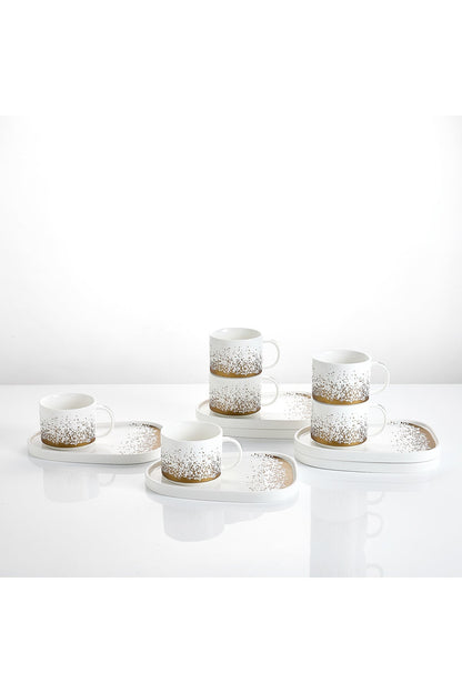 Set de 6 cești cu 6 farfurioare platou neuniform, porțelan, 220 ml - Snowing collection