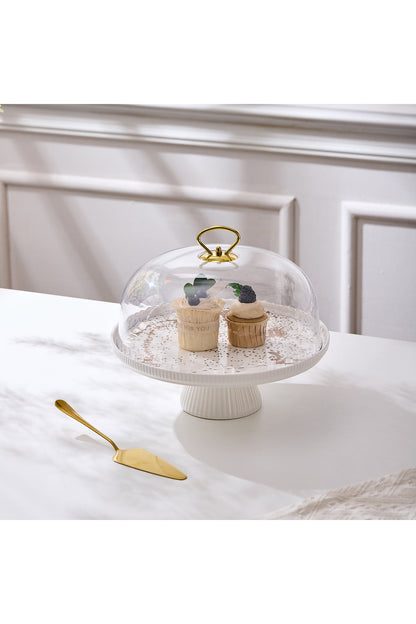 Platou tort din porțelan cu picior și capac transparent, 27.5 cm - Sprinkles Collection