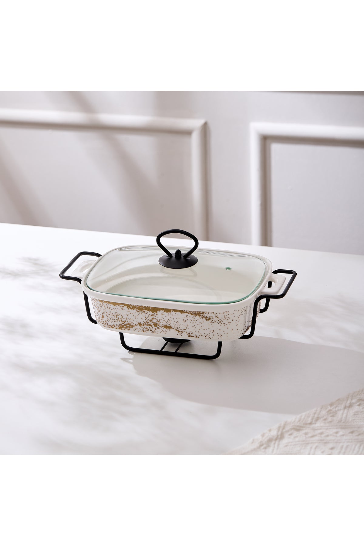 Vas de cuptor din porțelan cu suport încălzitor și capac sticlă, 27 cm - Sprinkles Collection
