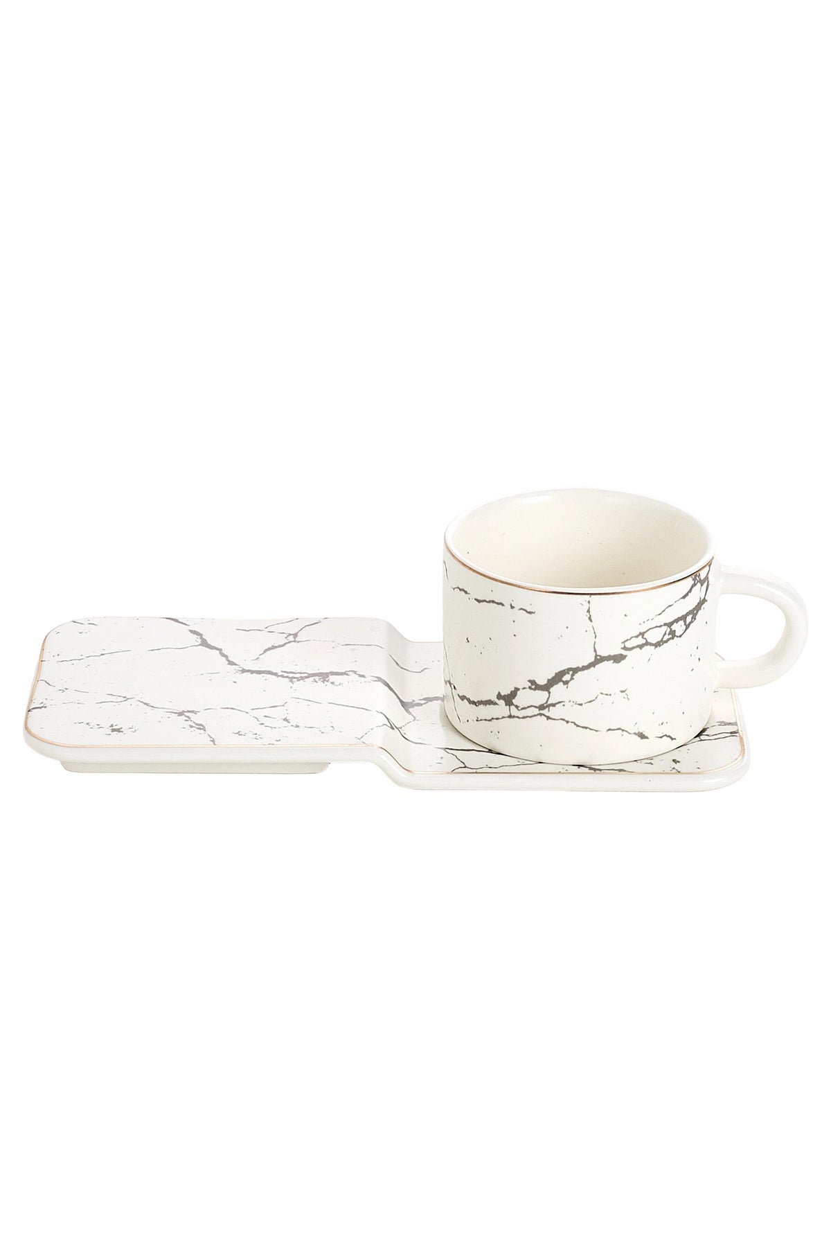 Set 6 cești espresso din porțelan cu farfurioare dreptunghiulare pentru servire, 90 ml - Alb