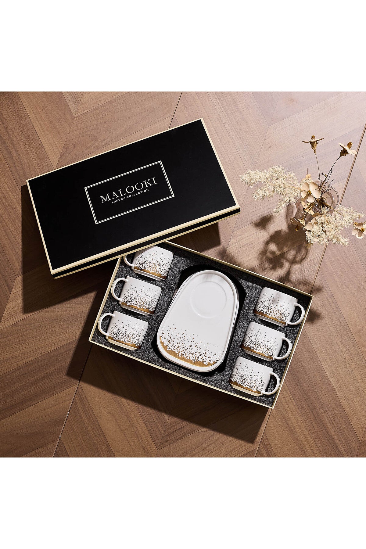 Set de 6 cești cu 6 farfurioare platou neuniform, porțelan, 220 ml - Snowing collection