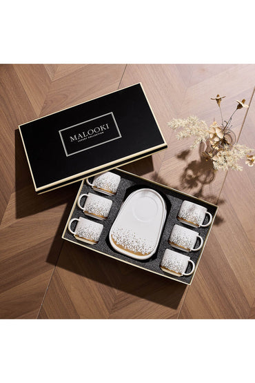 Set de 6 cești cu 6 farfurioare platou neuniform, porțelan, 220 ml - Snowing collection