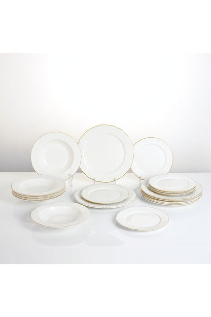 Serviciude masă din porțelan 18 piese Antic set farfurii6persoane decor elegant relief margine aurie