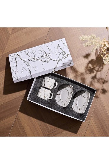Set 2 cești cu 2 farfurioare și platou din porțelan, 180 ml - Marble collection