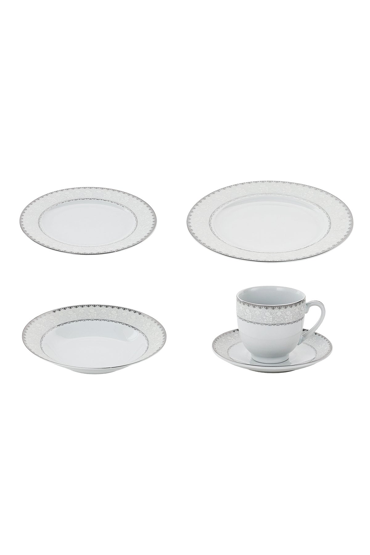 Serviciu de Masă 6 persoane Silver Lace Heritage din Porțelan , 30 piese, Design Broderie Clasică