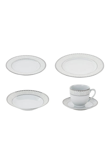 Serviciu de Masă 6 persoane Silver Lace Heritage din Porțelan , 30 piese, Design Broderie Clasică