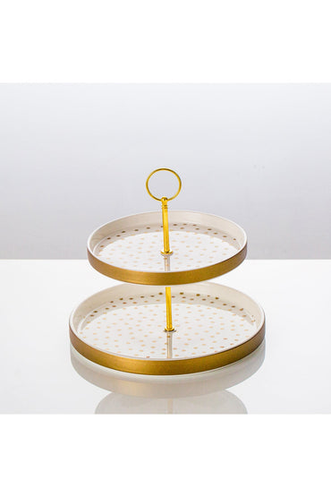 Suport Prăjituri Etajat din Porțelan, 2 Niveluri, 25 cm - Dotted collection