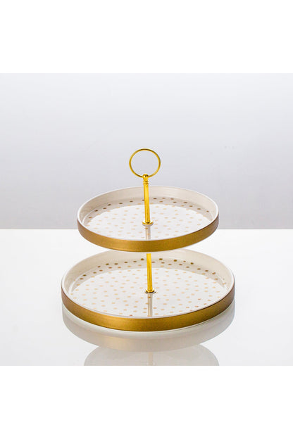 Suport Prăjituri Etajat din Porțelan, 2 Niveluri, 25 cm - Dotted collection