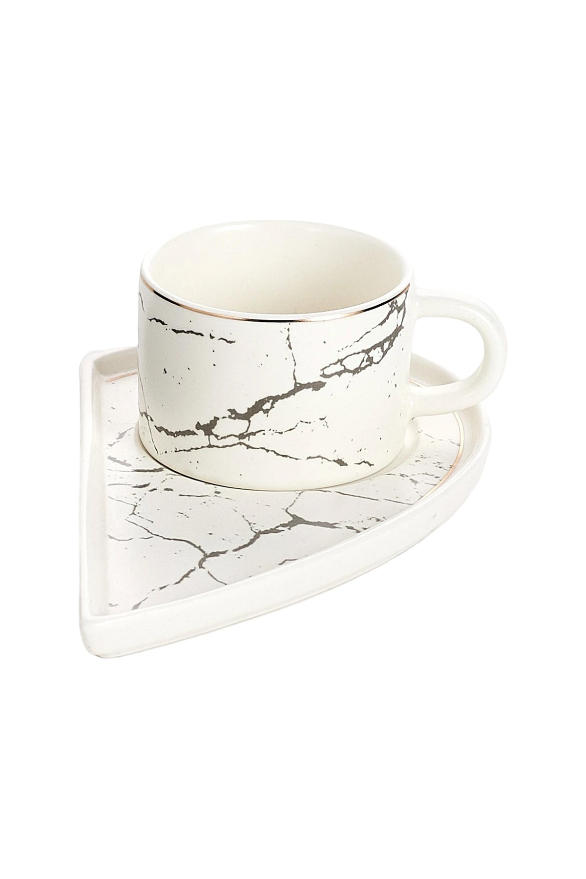 Set 2 cești espresso din porțelan cu farfurioare în formă de inimă - 90 ml