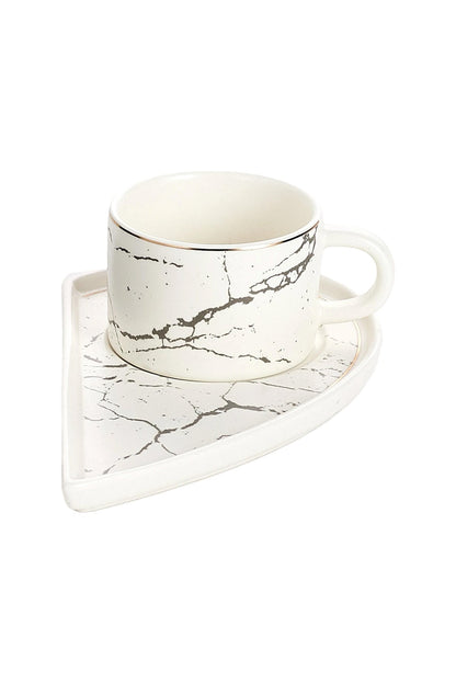 Set 2 cești espresso din porțelan cu farfurioare în formă de inimă - 90 ml