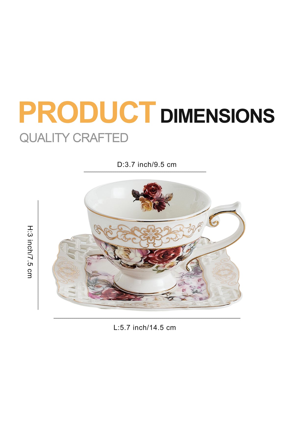 Set 2 cești cafea cu 2 farfurioare porțelan 200 ml – model floral elegant