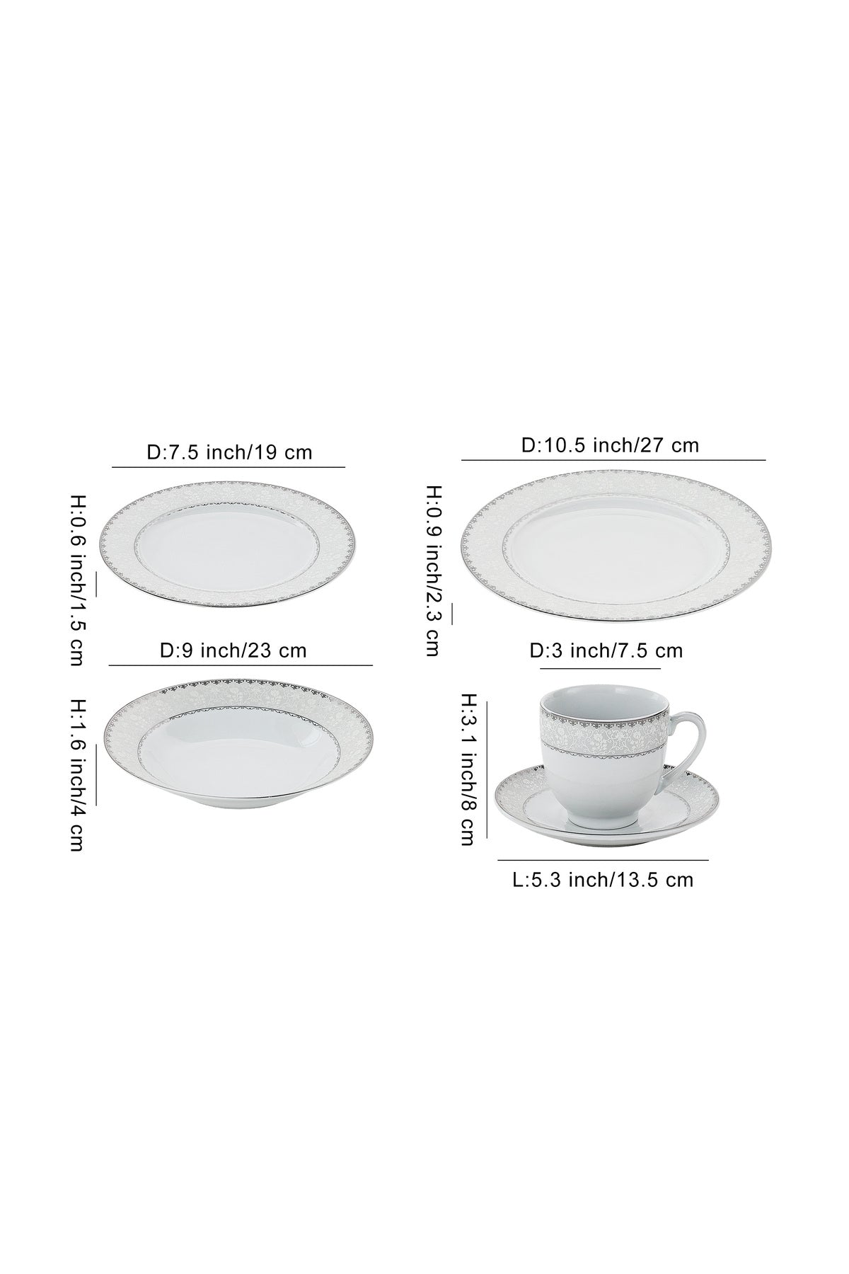 Serviciu de Masă 6 persoane Silver Lace Heritage din Porțelan , 30 piese, Design Broderie Clasică