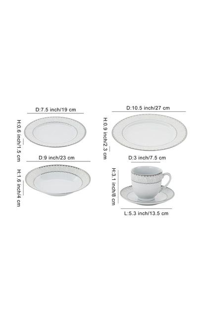 Serviciu de Masă 6 persoane Silver Lace Heritage din Porțelan , 30 piese, Design Broderie Clasică