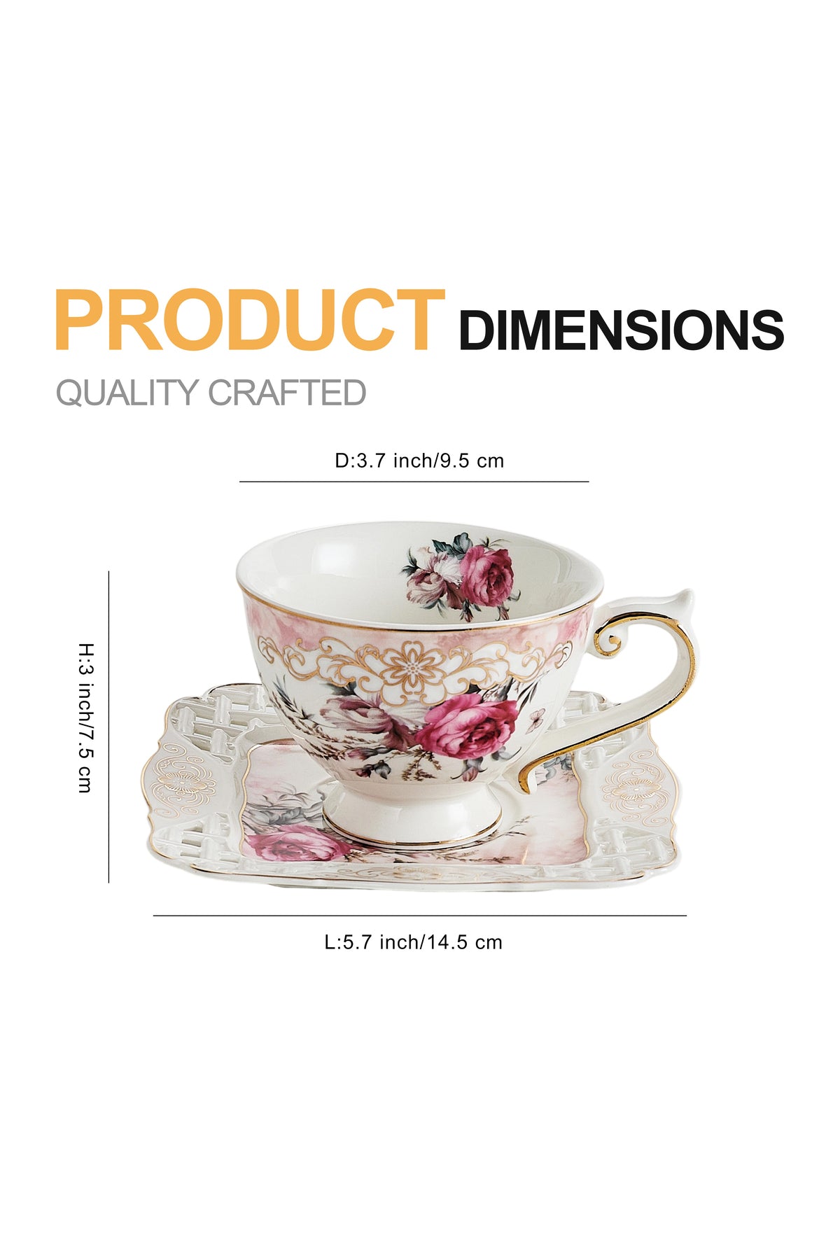 Set 2 cești cafea cu 2 farfurioare porțelan 200 ml – model floral elegant