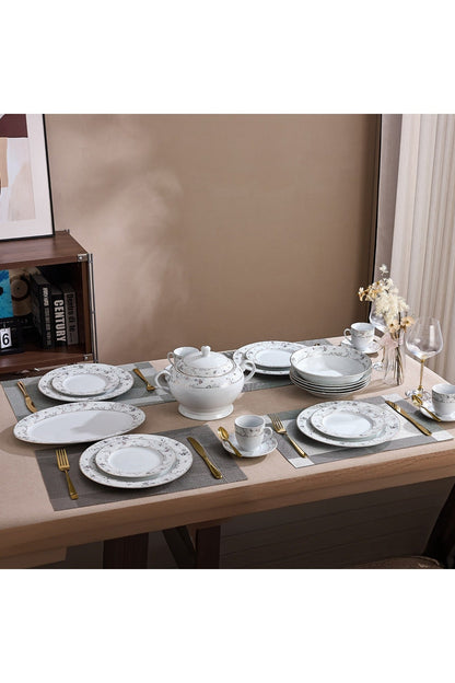 Serviciu de Masă 12 Persoan Golden Blossom din Porțelan 64Piese,Design Floral Bogat cu Detalii Aurii
