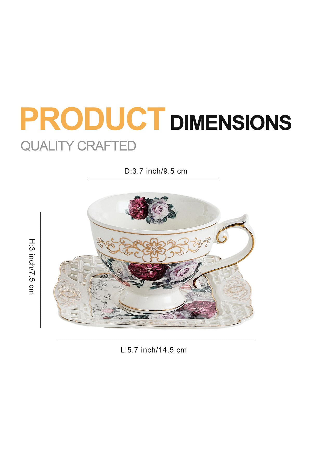 Set 2 cești cafea cu 2 farfurioare porțelan 200 ml – model floral elegant