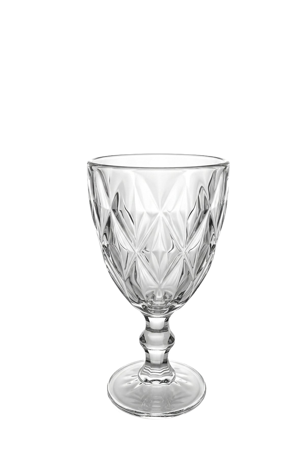 Set 6 pahare vin sticlă Diamond, model diamant gravat, 340ml, transparent