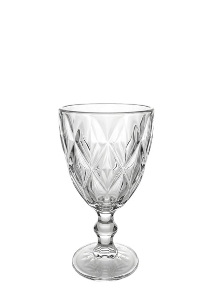 Set 6 pahare vin sticlă Diamond, model diamant gravat, 340ml, transparent