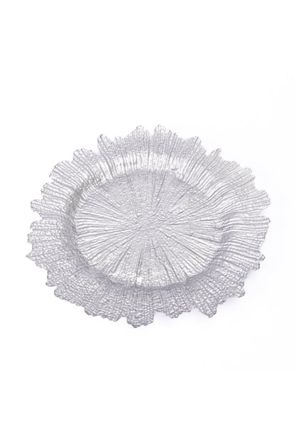 Farfurie Suport Sticlă Silver Bloom – Design Texturat Argintiu, 35cm