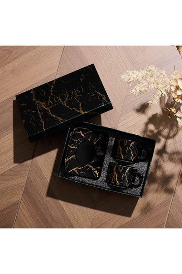 Set de 2 cești cu 2 farfurioare, 180 ml - Negru marmorat