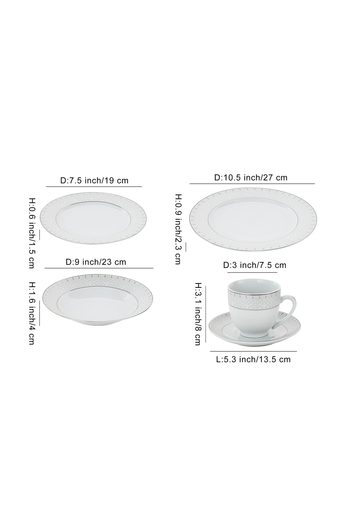 Serviciu de Masă 6 persoane Starlight Silver din Porțelan 30 piese, Design Modern și Bordură Arginti