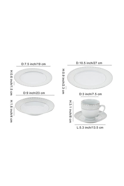 Serviciu de Masă 6 persoane Starlight Silver din Porțelan 30 piese, Design Modern și Bordură Arginti