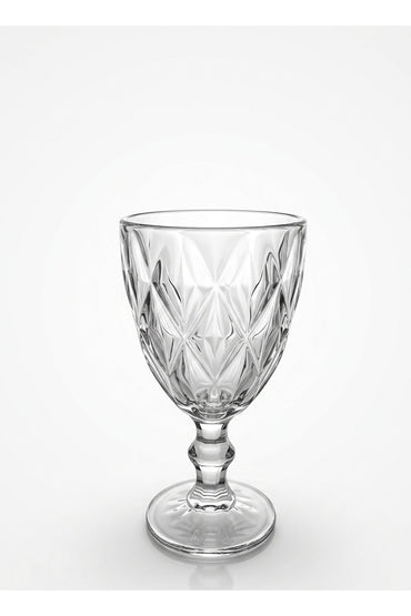 Set 6 pahare vin sticlă Diamond, model diamant gravat, 340ml, transparent