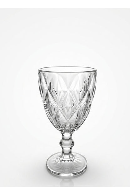 Set 6 pahare vin sticlă Diamond, model diamant gravat, 340ml, transparent